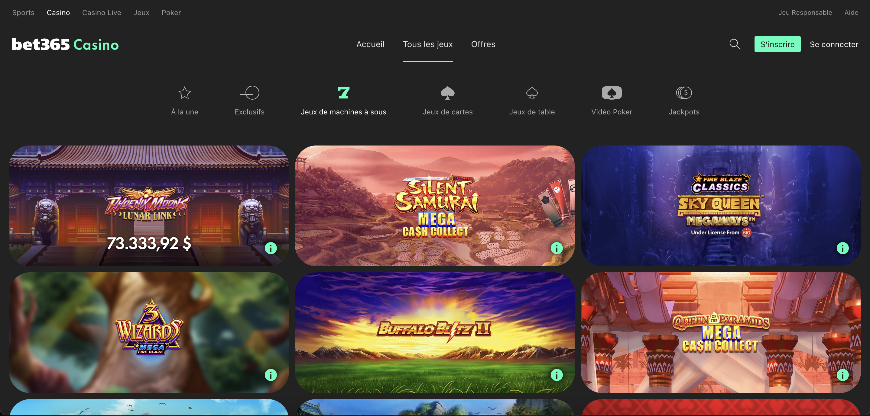 Bet365 casino jeux