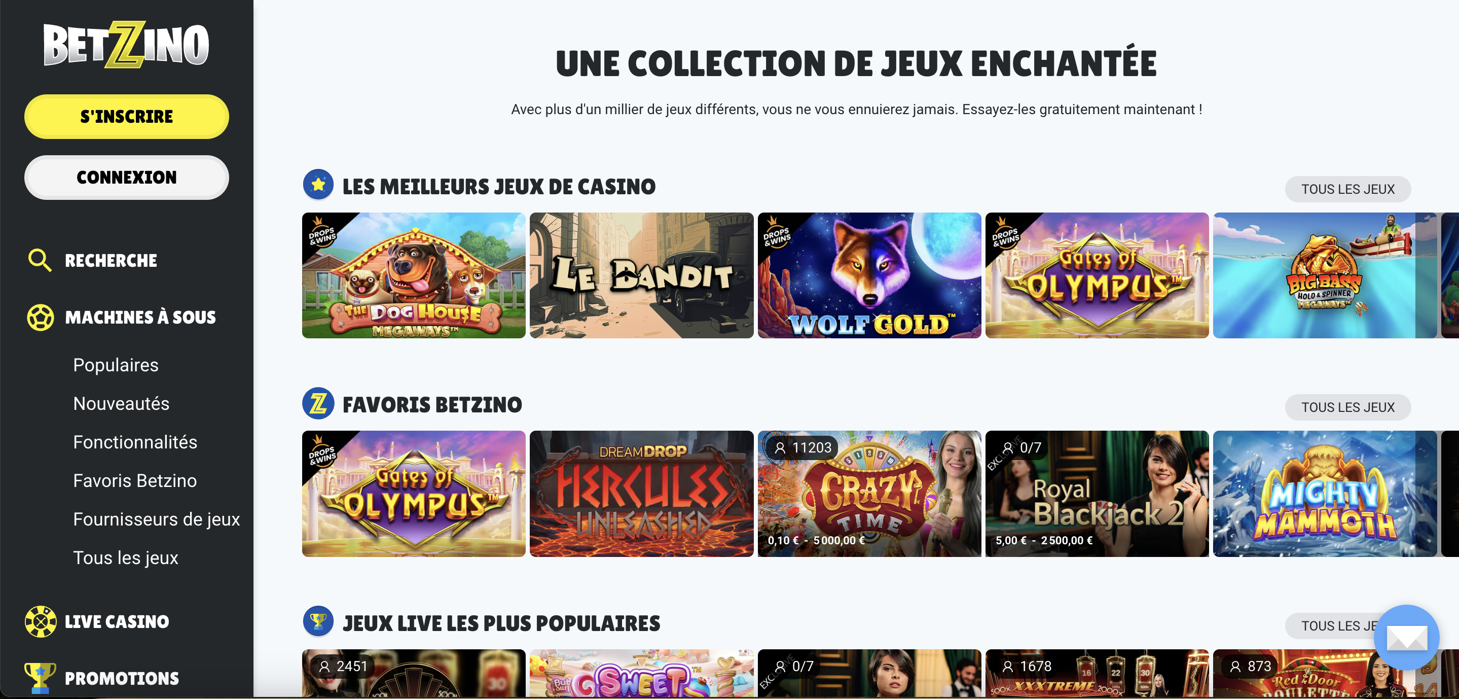 BetZino casino jeux