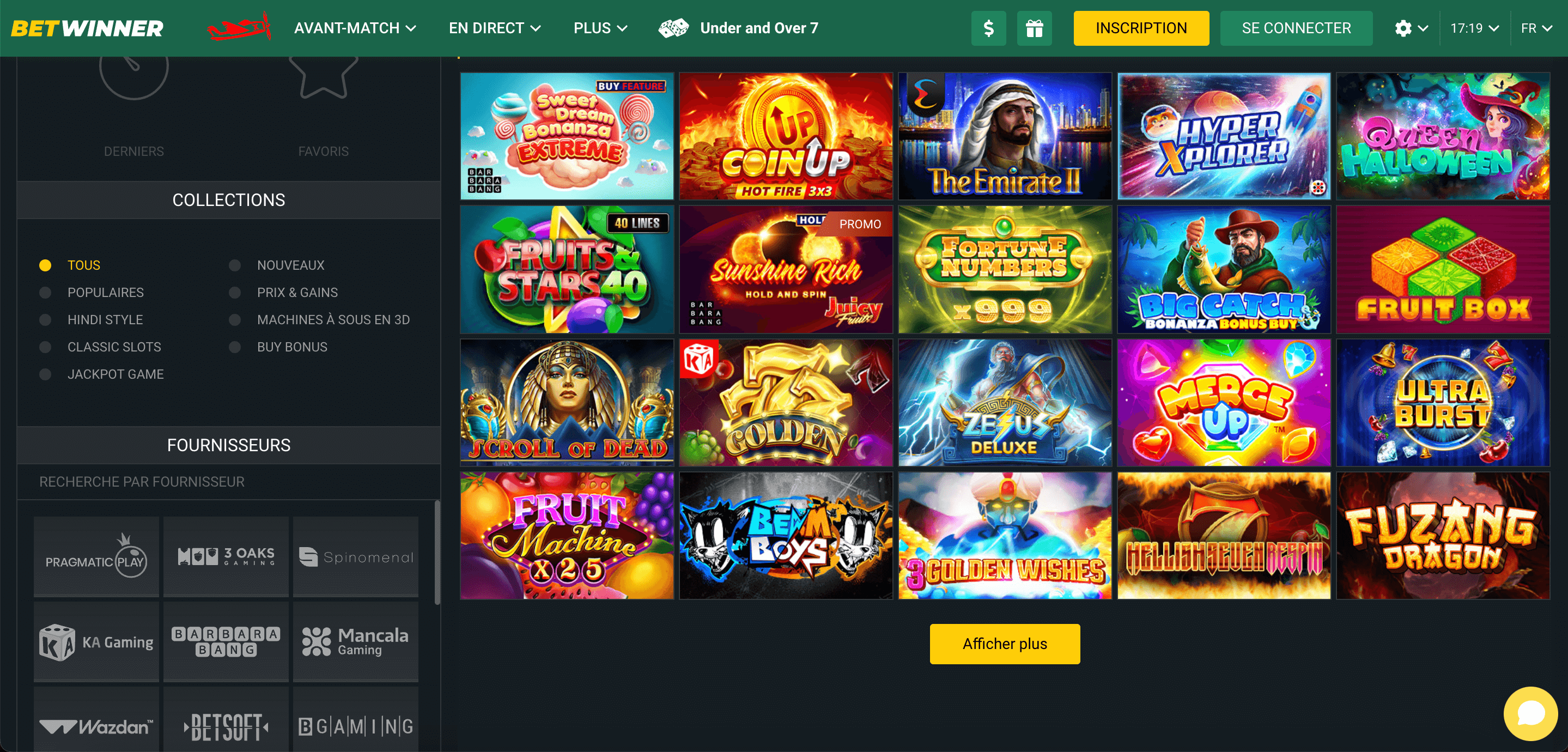 Betwinner casino jeux