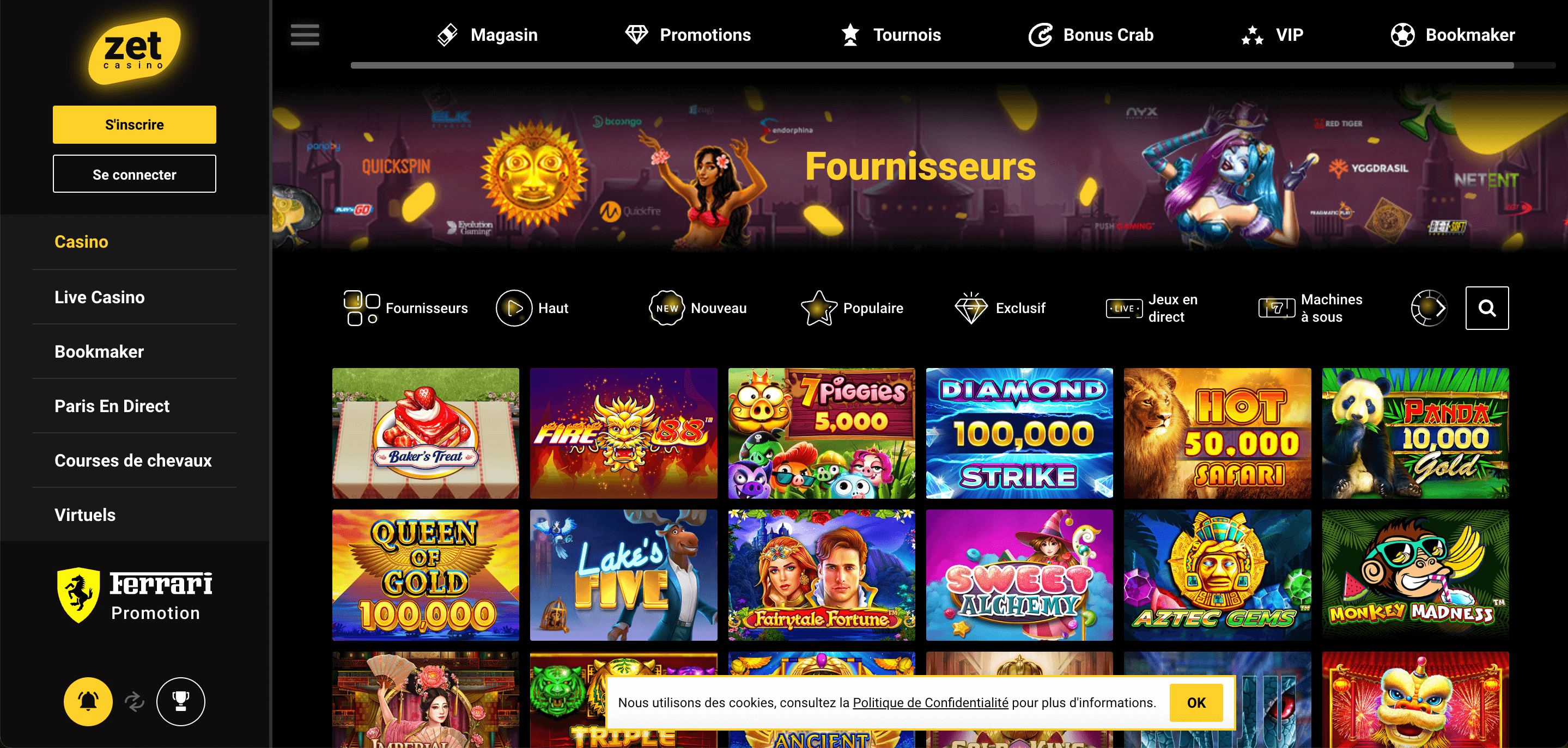 Zet Casino jeux de casino